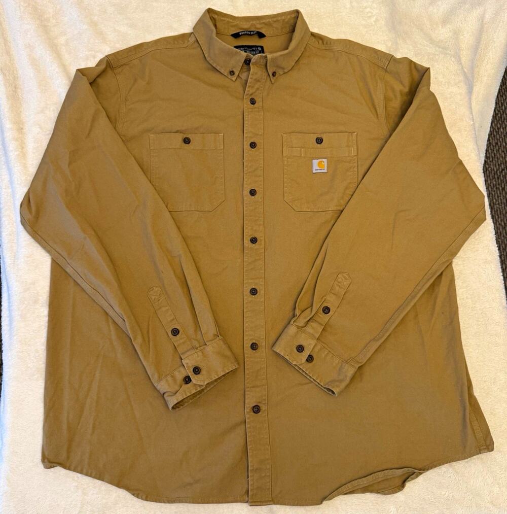 Carhartt Rugged Flex Relaxed Fit Long Sleeve Button Front Shirt 3XL Tall Brown